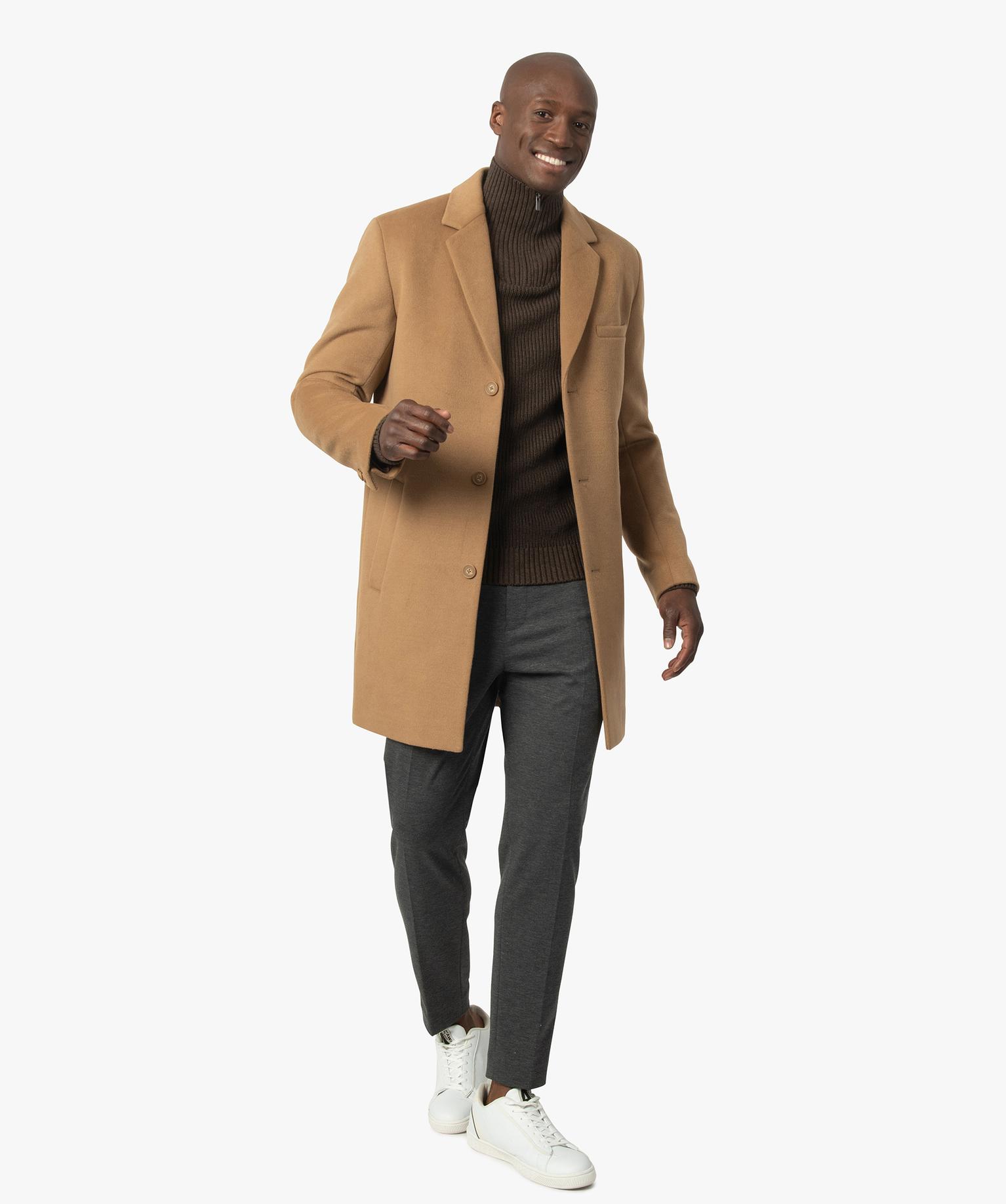 Men’s Classic Camel Wool Coat – Timeless Elegance