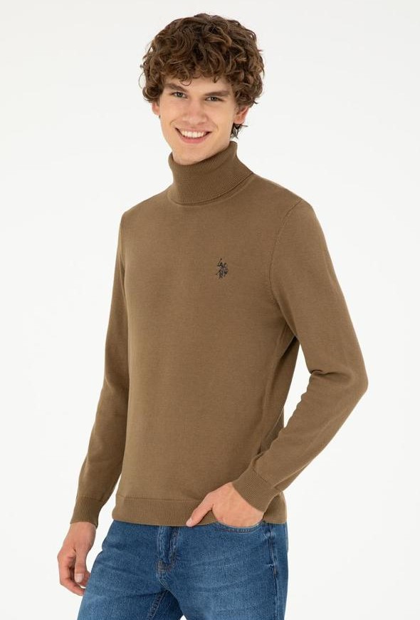 Men’s Ribbed Turtleneck Sweater – Camel