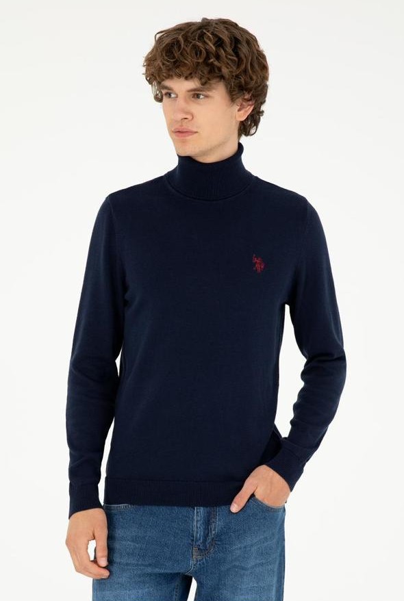 Men’s Classic Turtleneck Sweater – Navy Blue